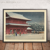 Schnee am Zojoji-Tempel in Tokio von Hasui Kawase 1935 