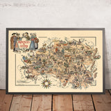 Antiguas Provincias del Centro Mapa Pictórico por Liozu, 1951: Orléans, Bourges, Viñedos 