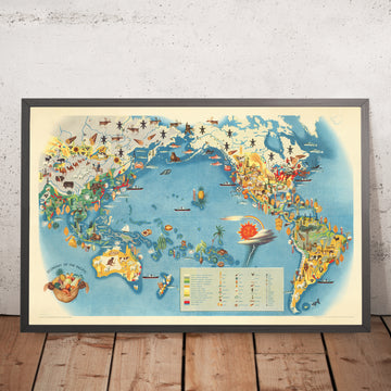 Old Pictorial Map of the Pacific Economy by Covarrubias, 1940: Trade, Resources, Pre-WWII Art