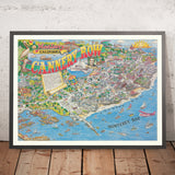 Ancienne carte picturale de Monterey, Californie par Gilliland, 1988 : Cannery Row, Waterfront, Wave St, Foam St, Steinbeck 