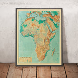 Antigua mapa topográfico en 3D de África por Aero Service Corporation, 1961 
