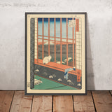 Katze auf der Fensterbank (Das Festival beobachtend) von Utagawa Hiroshige, 1857 