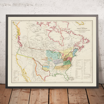 Old Rare Map of North American Indian Tribes, 1844: Quaker Meetings, Native Americans