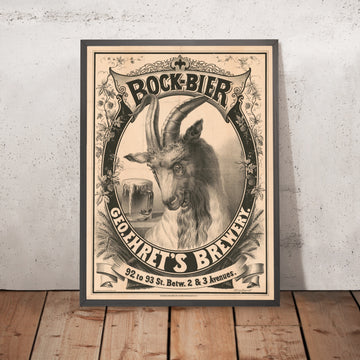 A framed image of Geo. Ehret’s Brewery Vintage Bock Beer Poster, 1882