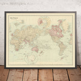 Old Mercator World Map of the British Empire by Stanford, 1894: Centred on the Pacific