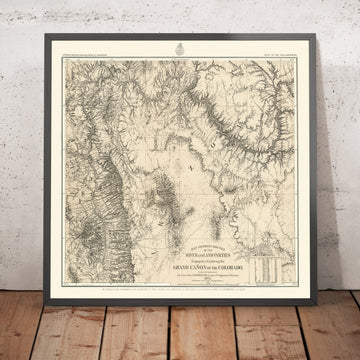 Ancienne carte topographique du Grand Canyon par Wheeler, 1878 : Black Cyn., Virgin R., Camp Mohave, Needles, Colorado R. 