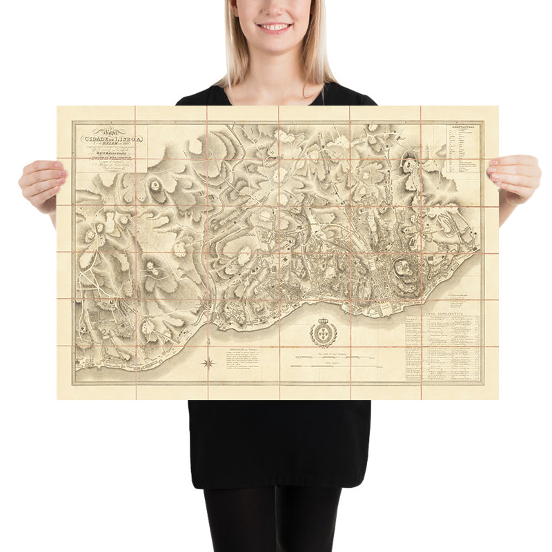 Old Military Map of Lisbon, 1814: Jerónimos, Castelo de S. Jorge, Praça do Commercio, Tagus River