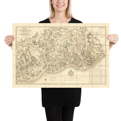 Old Military Map of Lisbon, 1814: Jerónimos, Castelo de S. Jorge, Praça do Commercio, Tagus River