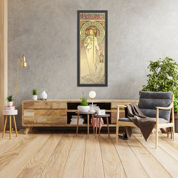A framed image of La Trappistine by Alphonse Mucha, 1896