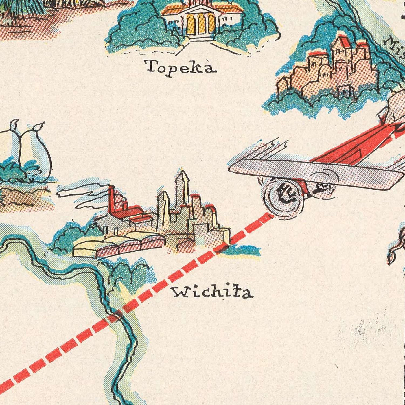 Pictorial Map of the Los Angeles–Kansas City Air Route, 1929: Grand Canyon, Rocky Mountains, Western Air Express