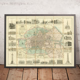 Ancienne carte de Dublin par Cooke, 1836 : cathédrale Saint-Patrick, Trinity College, O'Connell St, Merrion Sq, rivière Liffey