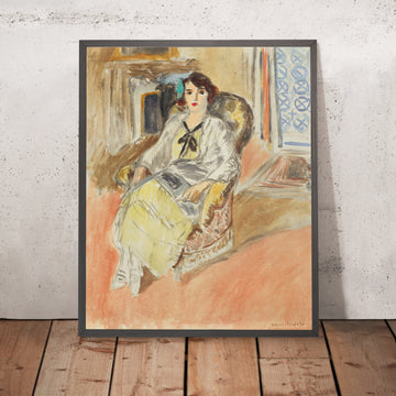 Una imagen enmarcada de Jeune fille assise, robe jaune (Joven sentada, vestido amarillo) de Henri Matisse, 1912