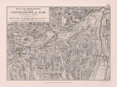 Karte der Operationen, die zur Kapitulation von Ulm im Oktober 1805 führten, von AK Johnston 1805