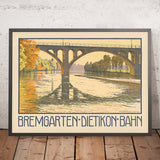 Póster de viaje de Zúrich: Bremgarten-Dietikon-Bahn de Plinio Colombi, 1912 