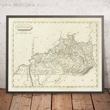 Ancienne carte du Kentucky par Arrowsmith, 1804 : rivières Ohio et Mississippi, Cumberland Gap, Lexington, Louisville 