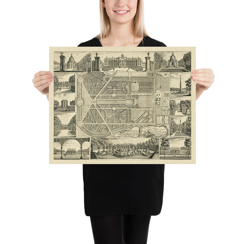 Wrest Park, la Casa e i Giardini del Duca di Kent di John Rocque, 1737 