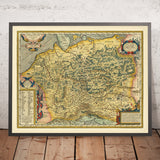 Old Map of Ancient Germany & Poland by Ortelius, 1624: Rhine, Danube, North Sea, Forests