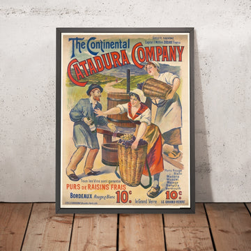 A framed image of Continental Catadura Company Vintage Wine Poster by J. E. Goossens, 1900