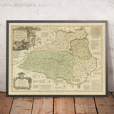 Old Map of County Durham, England by Kitchin, 1763: Sunderland, Darlington, Hartlepool, Stockton, Durham