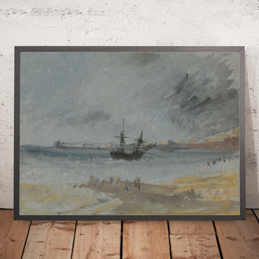 A framed image of Ship Aground Brighton by Turner, 1830