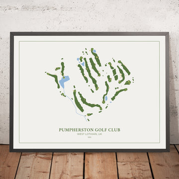 A framed image of Pumpherston Golf Club - West Lothian, UK in the style of a simple and modern golf course map