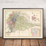 Old Rare Map of Ecuador, 1858: Galapagos inset, Quito, Guayaquil, Cuenca, Andes
