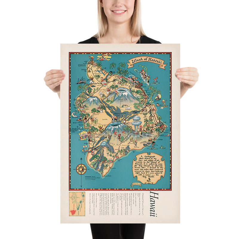 Vintage Pictorial Map of the Big Island, Hawaii, 1935