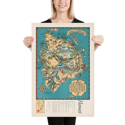 Vintage Pictorial Map of the Big Island, Hawaii, 1935