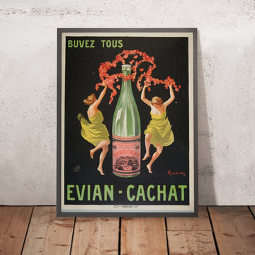 A framed image of Evian-Cachat Vintage Mineral Water Poster by Leonetto Cappiello, 1912