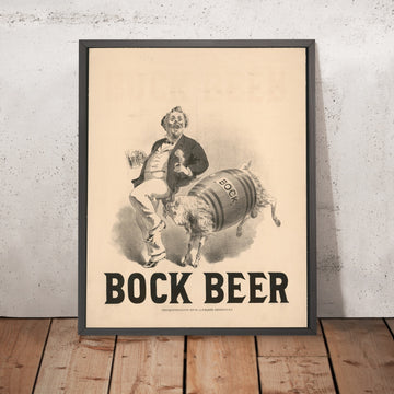 A framed image of Vintage Bock Beer Poster by A.J. Maerz, 1879