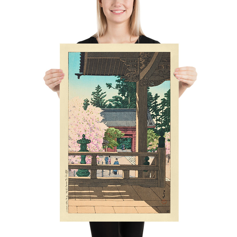 Árboles en flor en el Templo Myohonji, Kamakura de Hasui Kawase 1935 