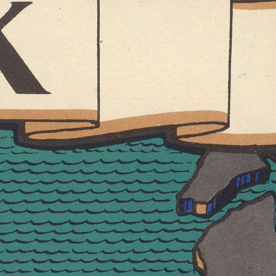 Ancienne carte militaire picturale de la Grande-Bretagne pendant la Seconde Guerre mondiale par Blake, 1944 : Manche, offensives alliées 