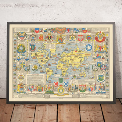 Carte du monde ancien des Nations Unies, 1948 : époque d'après la Seconde Guerre mondiale, style pictural, création de Bartholomew