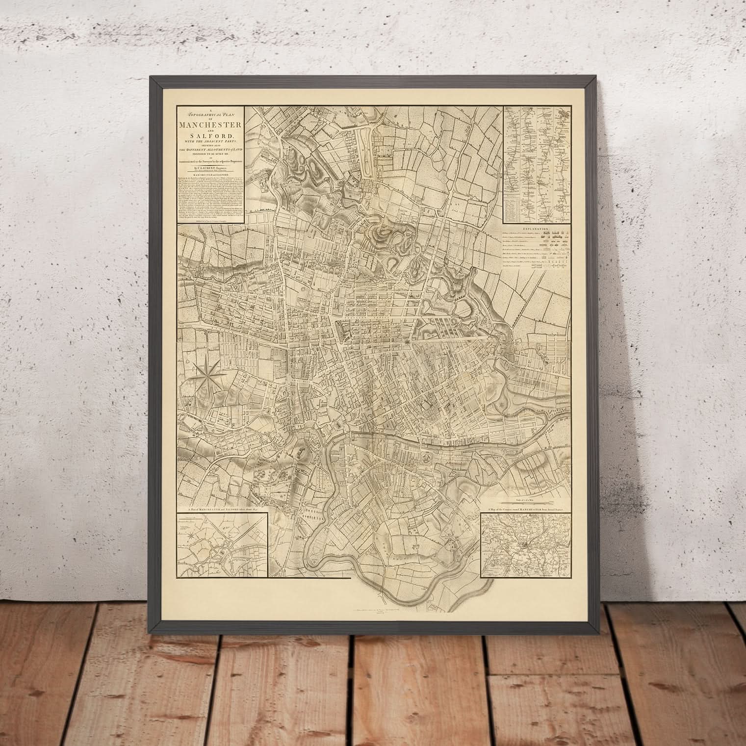 Old Map of Manchester by Laurent, 1793: Salford, Ancoats, Ardwick, Riv ...