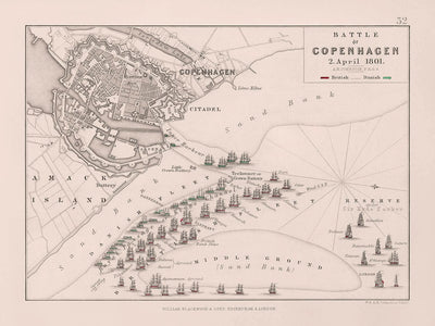 Schlacht von Kopenhagen, 2. April 1801 von AK Johnston, 1801