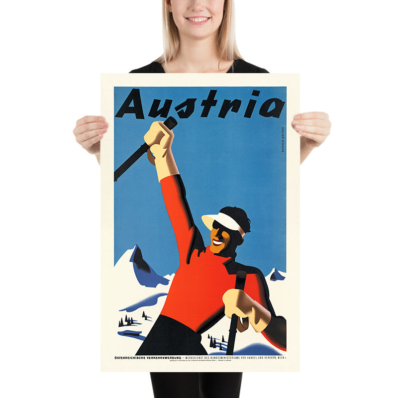 Austria Travel Poster: Jubilant Skiier by Joseph Binder