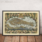 Old Bird's-Eye Map of Venice by Coronelli, 1690: Grand Canal, St Mark's Sq, Salute, Zattere, Strada Nova