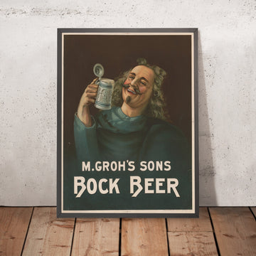 A framed image of M. Groh’s Sons Vintage Bock Beer Poster, 1899