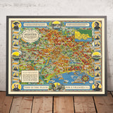 Old Pictorial Map of Melbourne, Australia by Dale, 1934: Flinders St Station, MCG, Botanic Gardens, Shrine, Yarra River