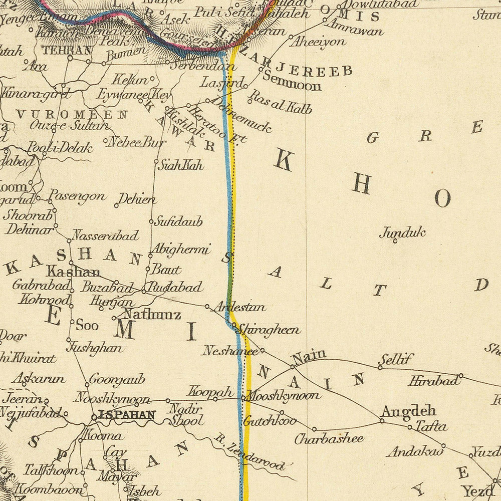 Old Map of Iran by Tallis, 1851: Persia, Tehran, Isfahan, Caspian Sea, Elburz & Zagros Mountains