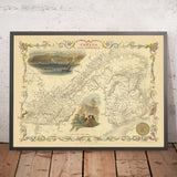 Old Map of East Canada and New Brunswick by Tallis, 1851: Montreal, Quebec City, St. Lawrence River
