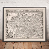 Vecchia mappa monocromatica della Germania di Speed, 1626: Berlino, Amburgo, Monaco, Mare del Nord, Mare Baltico 