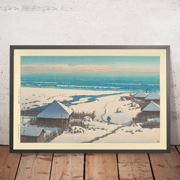 A framed image of Onjuku, Chiba Prefecture by Hasui Kawase, 1935