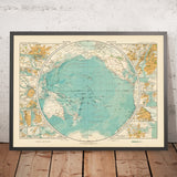 Old Italian Map of the Pacific Ocean by Baratta, 1922: steamship routes, post-WWI borders, De Agostini world port insets