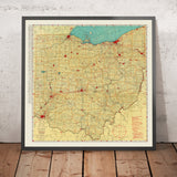 Alte Luftfahrtkarte von Ohio, 1929: Columbus, Cleveland, Cincinnati, Toledo, Air Trails 