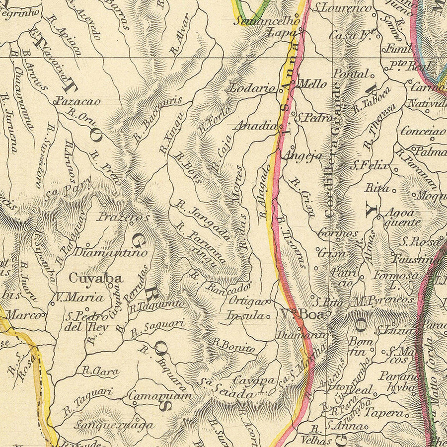 Vecchia mappa del Brasile di Tallis, 1851: Fiume Amazzoni, Rio de Janeiro, San Paolo, Salvador, Costa Atlantica 