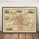 Ancienne carte de Newcastle par Tallis, 1851 : Pont ferroviaire, Gare centrale, Château, Rivière Tyne 