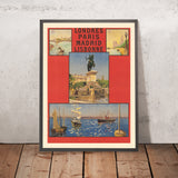 London, Paris, Madrid and Lisbon Travel Poster: Compagnie Internationale des Wagons-Lits by Imp. F. Champenois, 1890