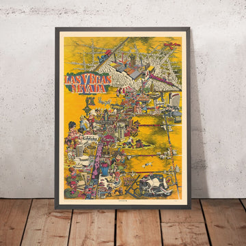 Old Pictorial Map of Las Vegas by Hinton, 1970: The Strip, Caesars Palace, Circus Circus, Fremont St, Convention Center