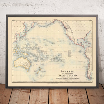 Alte Karte des Pazifischen Raums von Fullarton, 1872: Polynesien, Australien, Neuseeland, Amerika 